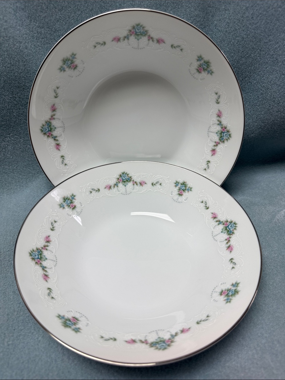 Noritake 1950’s Royal Roman White Floral Rim Soup Bowls - Set of 2